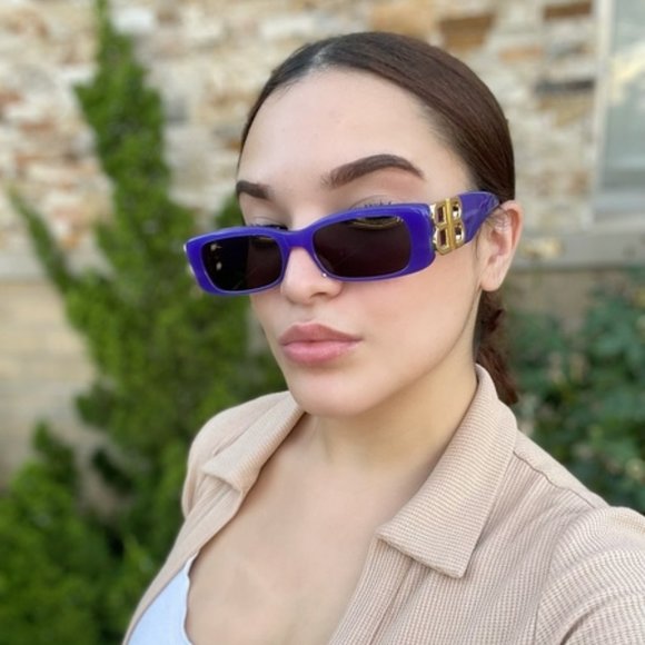 NEW Balenciaga BB0096S 004 Violet Gold Gray Rectangle Unisex Sunglasses - Picture 14 of 14